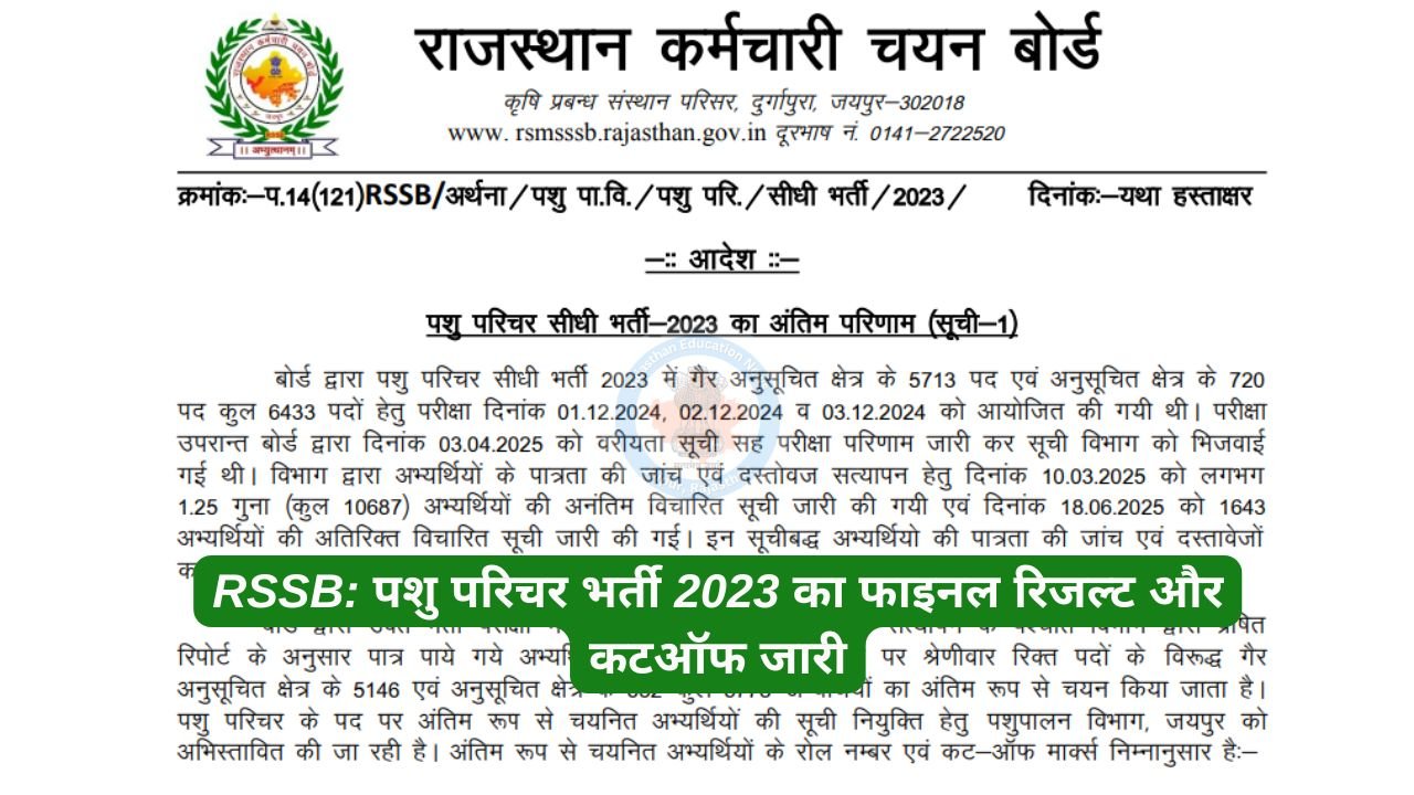 RSSB पशु परिचर भर्ती 2023